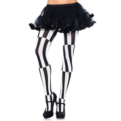 Woven opaque striped tights optical illusion- One Size - Black/White