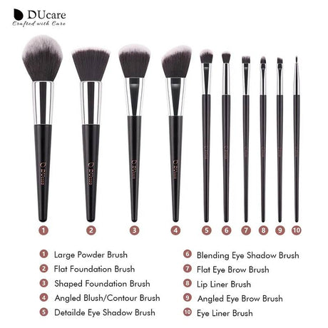 DUcare 10 pcs makeup brushes and bag
