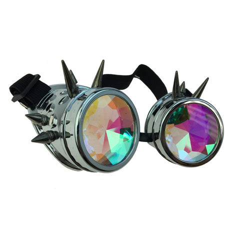 Steampunk Studded Goggles with Kaleidescope lenses - Glossy Grey