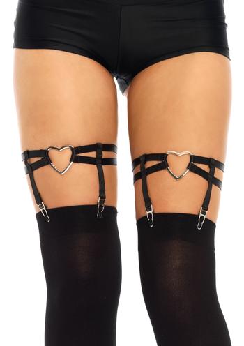 Dual strap elastic garter suspender with heart