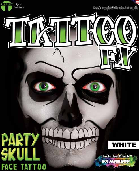 PARTY SKULL FACE TATTOO WHITE