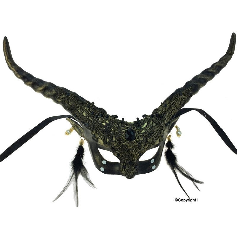Venetian Lace Horned Mask with earrings