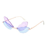 Small Double Dragonfly Wings Sunglasses Metal Women's - Assorted