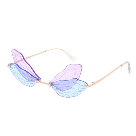 Small Double Dragonfly Wings Sunglasses Metal Women's - Assorted