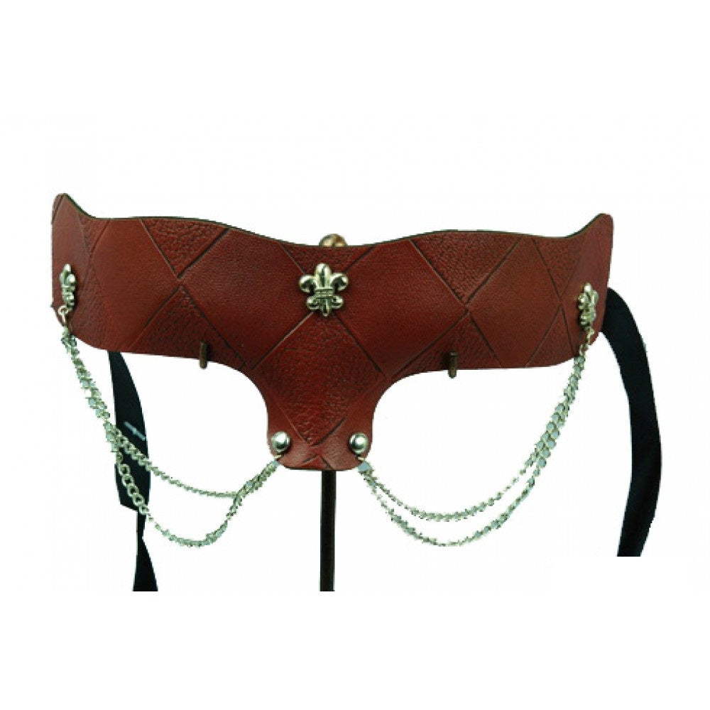 Leather Party small mask with chain - brown