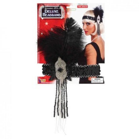 Flapper Headband with Feathers- Black