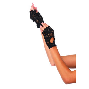 Lace Keyhole fingerless gloves - One Size - Black