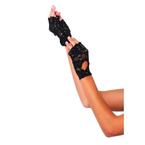 Lace Keyhole fingerless gloves - One Size - Black