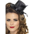 Mini Top Hat with ribbon & feather - Black