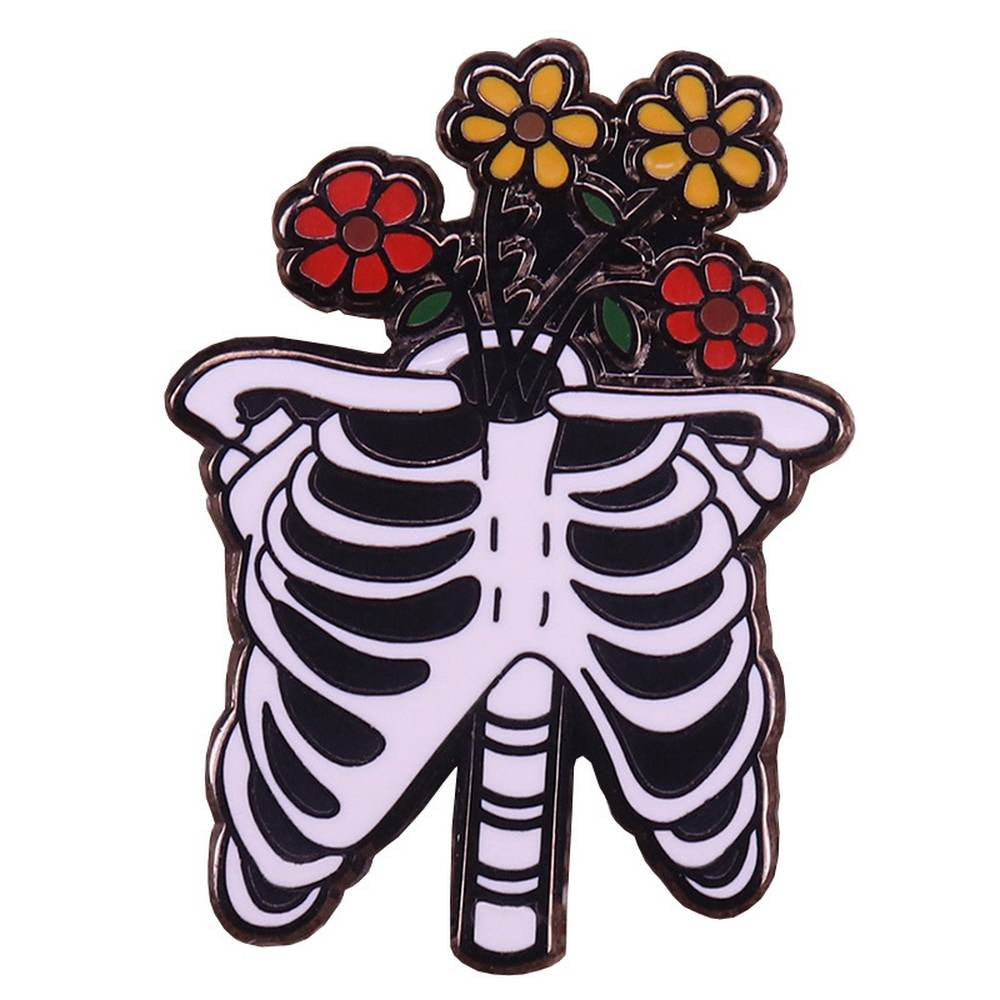 Floral skeleton lapel pin