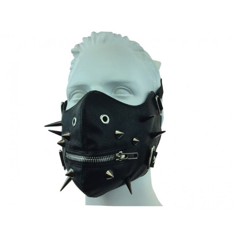 Leather mouth mask with spike and zip