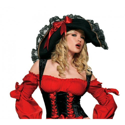 Women Swashbuckler Hat with Lace- One Size