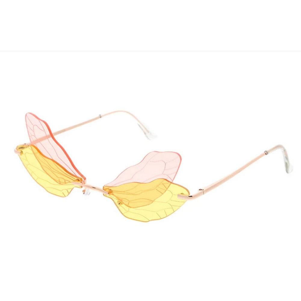Small Double Dragonfly Wings Sunglasses Metal Women's - Assorted