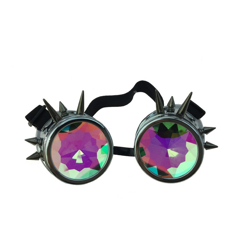 Steampunk Studded Goggles with Kaleidescope lenses - Glossy Grey