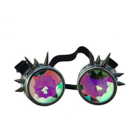 Steampunk Studded Goggles with Kaleidescope lenses - Glossy Grey