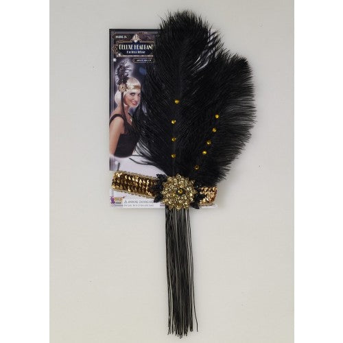 Flapper Headband with black Feathers Gold