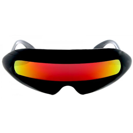 Black Futuristic Glasses with Red Lens