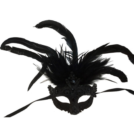 Venetian mask Black lace with feathers