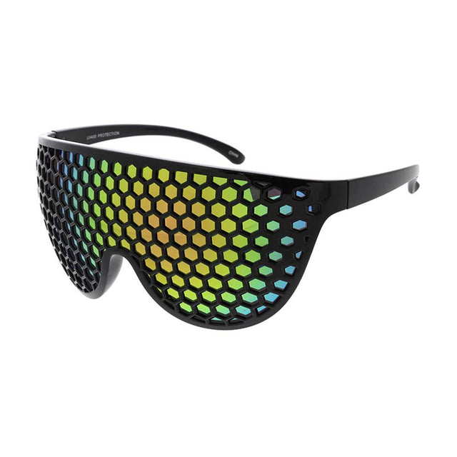 Honeycomb Sunglasses Plastic Large Teardrop Shield Frame- Assorted