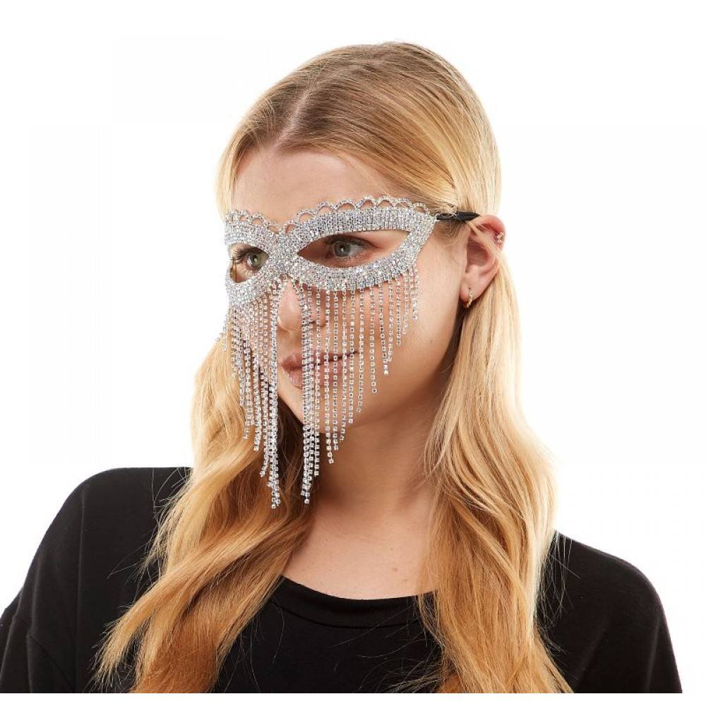 Rhinestone Silver Venetian Mask