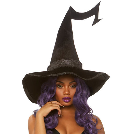 Bewitched velvet witch hat with glitter trim - Black