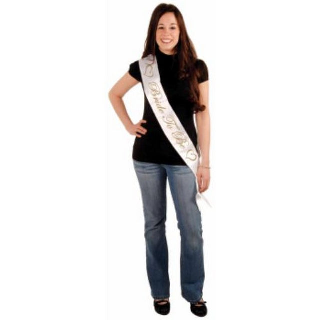 Bride to be satin Sash White/Gold