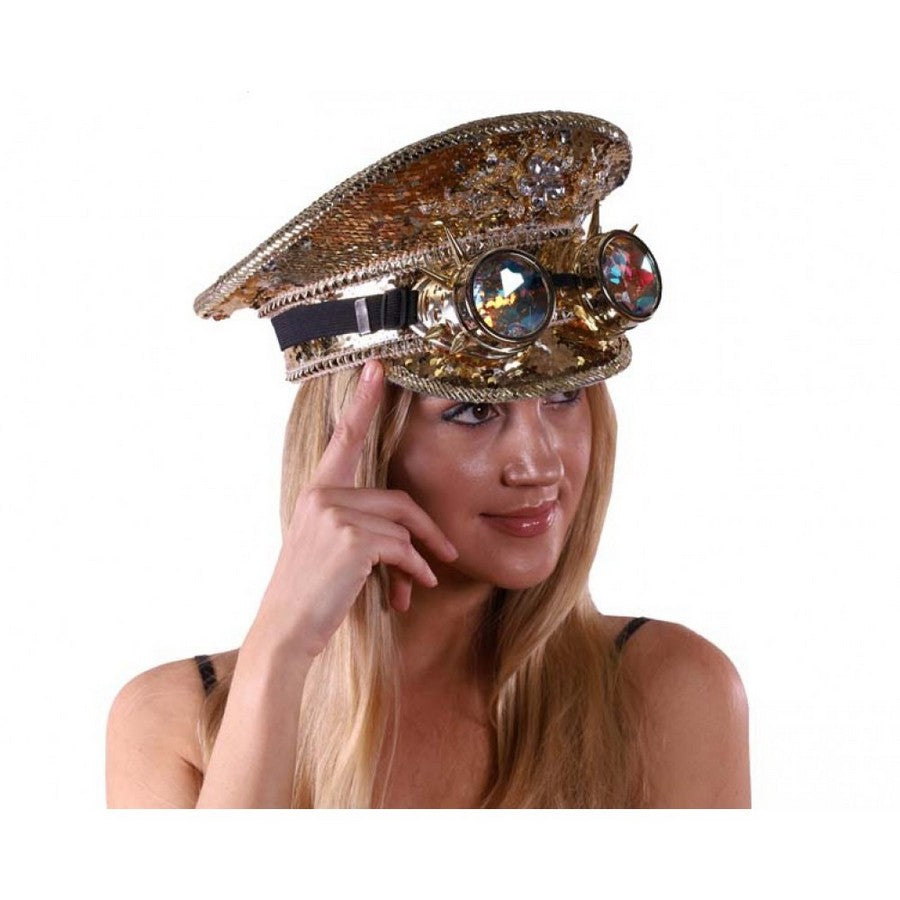 Gold Sequin Hat with Goggles Burnin man
