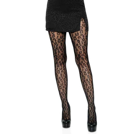 Leopard Net Tights-Black