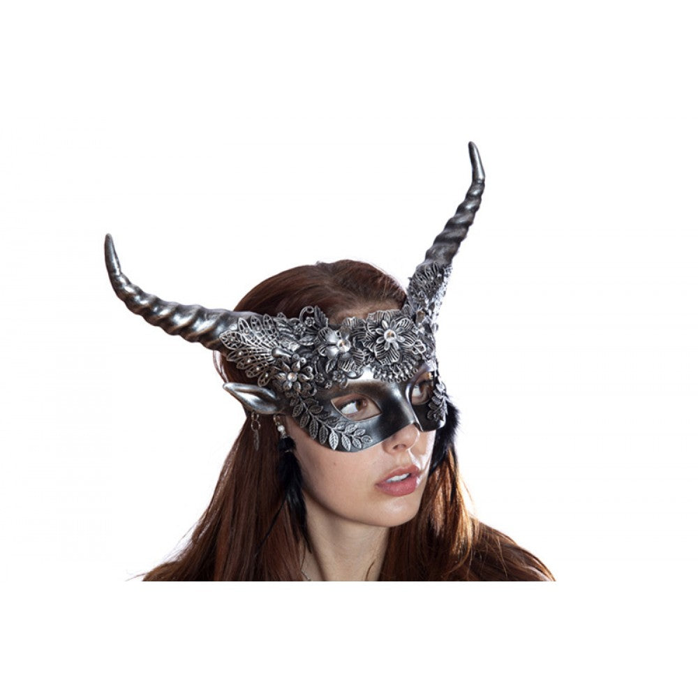 Horned faun floral half Mask-Silver