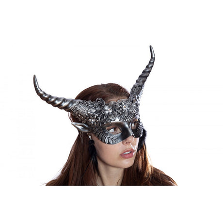 Horned faun floral half Mask-Silver