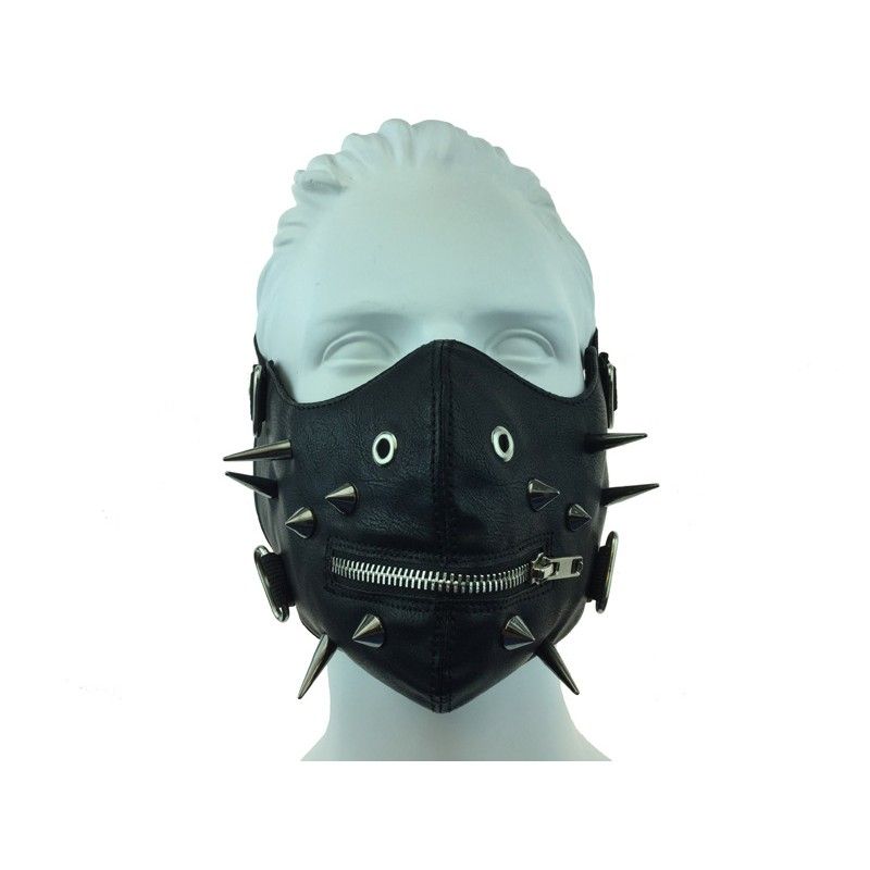 Leather mouth mask with spike and zip