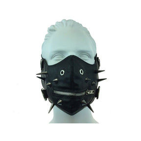 Leather mouth mask with spike and zip