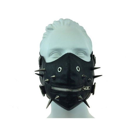 Leather mouth mask with spike and zip