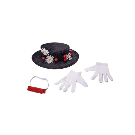 Mary Poppins Hat, bow tie & gloves