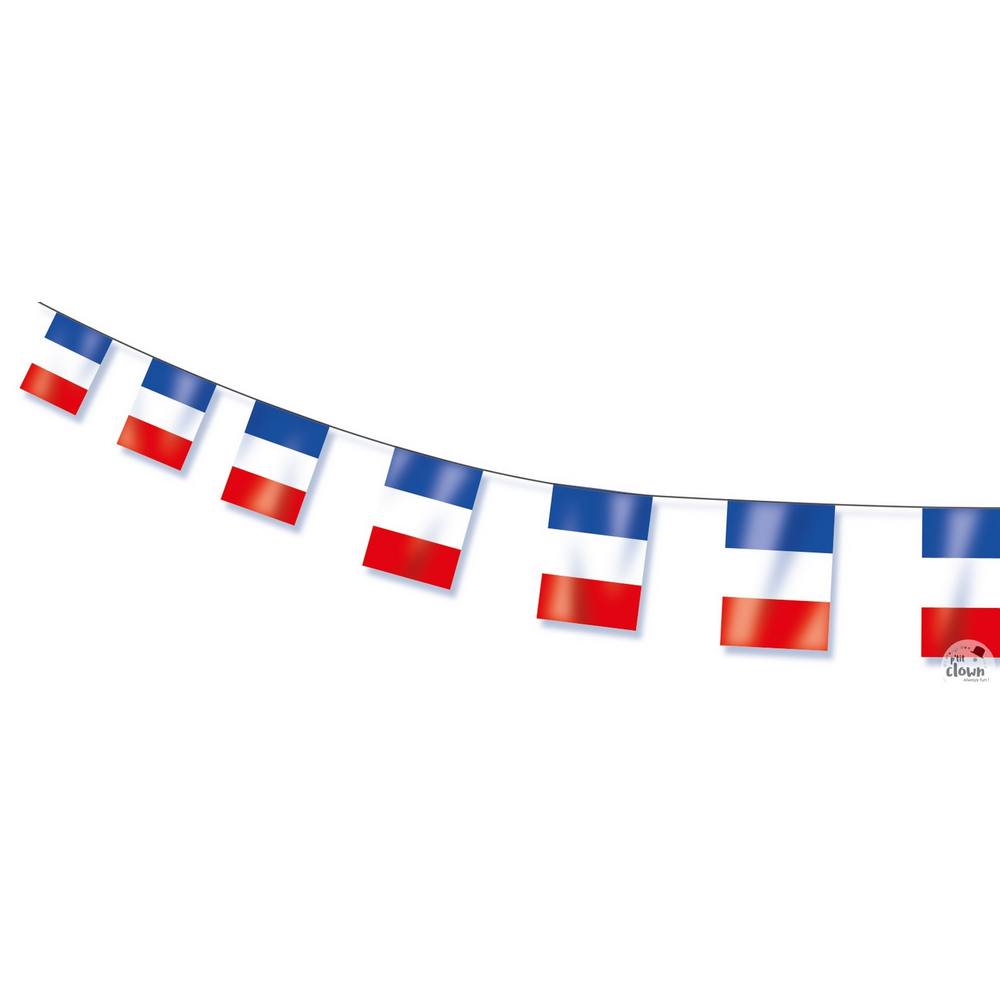 Plastic France flag garland 10 flags - 5 m