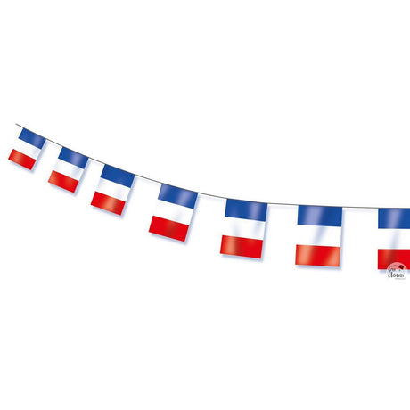Plastic France flag garland 10 flags - 5 m