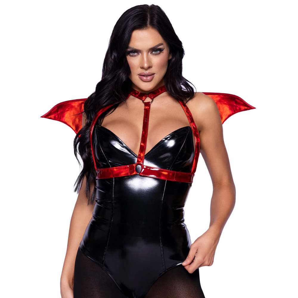 Vinyl Devil Wings Body Harness- Red