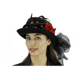 Steampunk Hat with goggles, flower & feathers