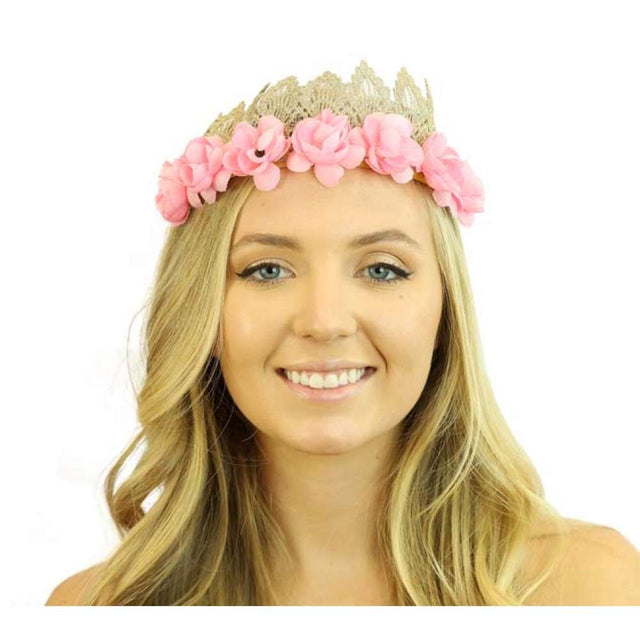 Lace crown headband with flowers