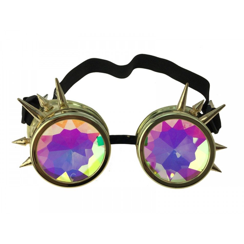 Steampunk Studded Goggles with Kaleidescope lenses - Gold