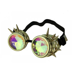 Steampunk Studded Goggles with Kaleidescope lenses - Gold