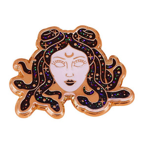 Galactic Medusa glitter gold lapel pin