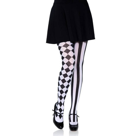 Aura Harlequin Tights - Black/White- One Size