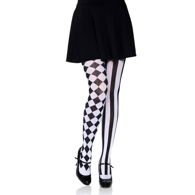 Aura Harlequin Tights - Black/White- One Size