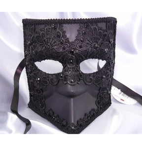 Bauta mask with lace and crystals decor Black