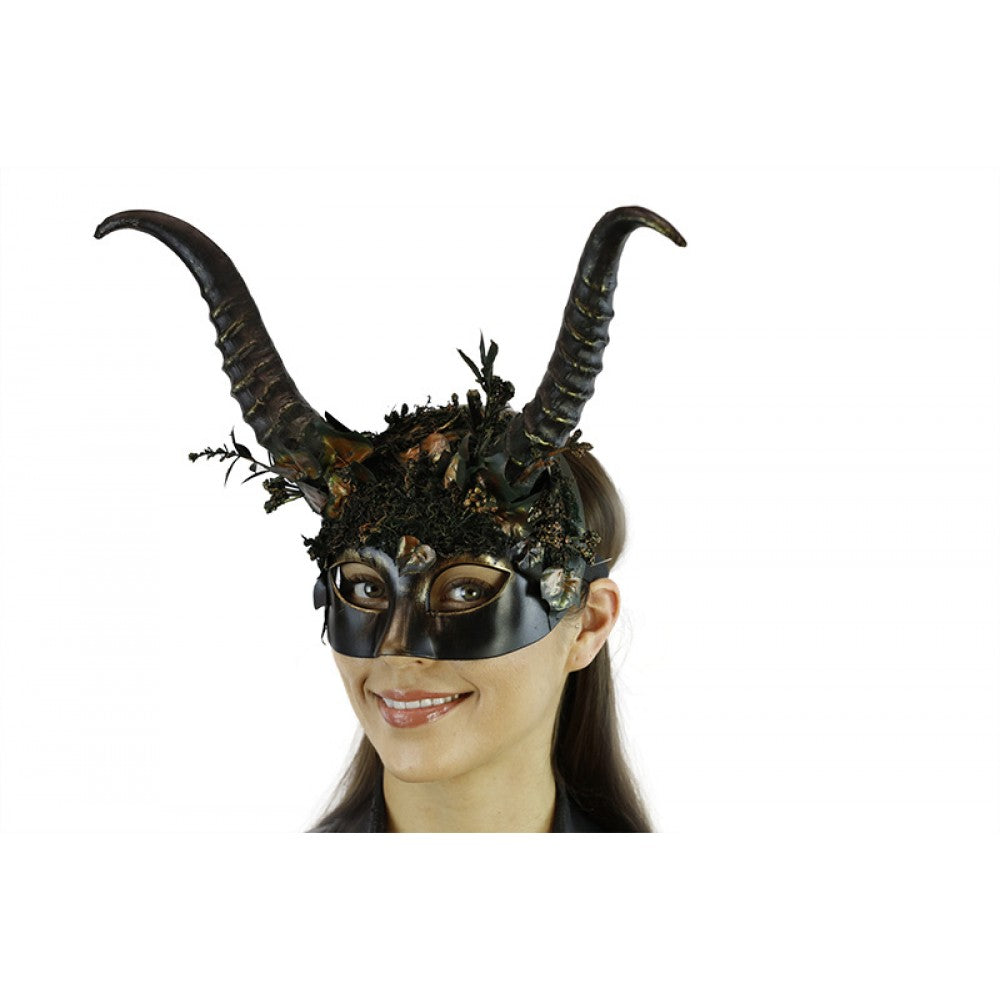 Forest style steampunk mask with horns and floral deco