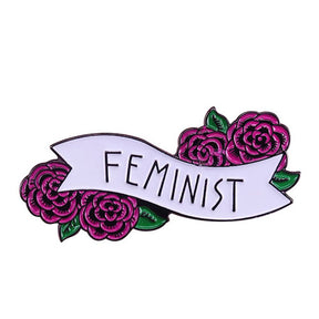Feminist Brooch Banner with Flowers Enamel Pin