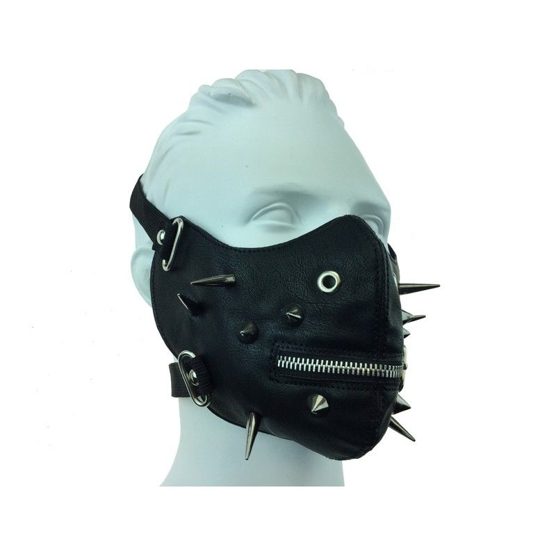 Leather mouth mask with spike and zip