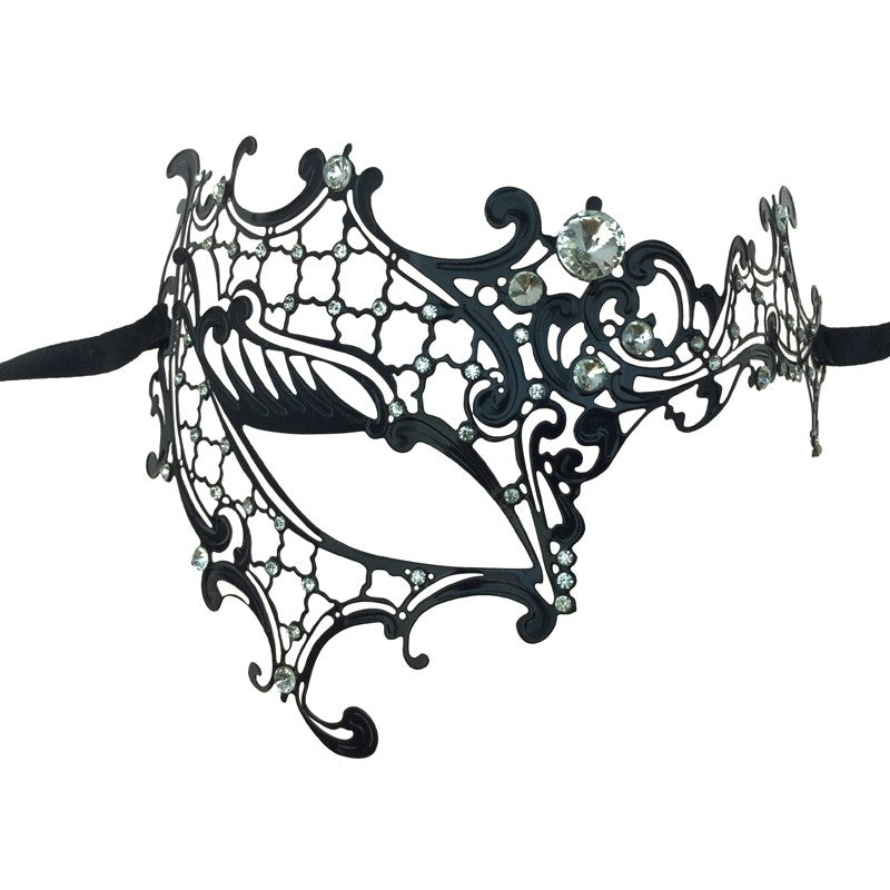 Metallic Half face Mask with clear rhinestones- Black