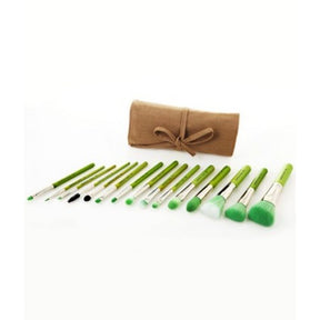 Green Bambu Complete 15pc Brush Set with Roll-up Pouch